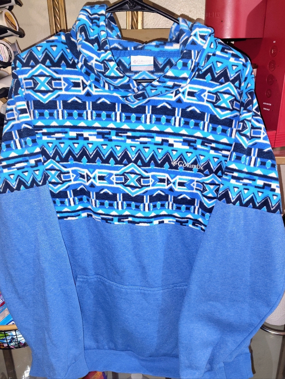LG Columbia Blue Aztec Patterned Pullover Hoodie